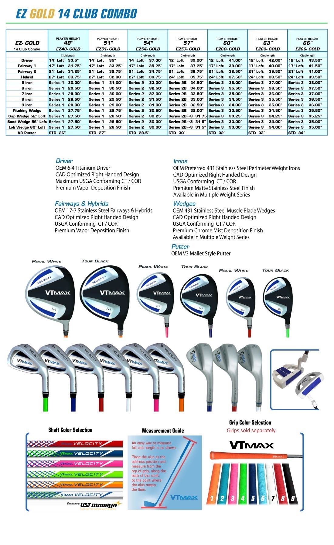 Details FLYNN GOLF VT MAX Junior Golf Clubs Shafts Grips