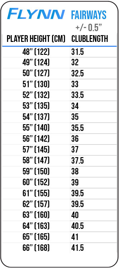 Flynn junior clubs fairway length chart