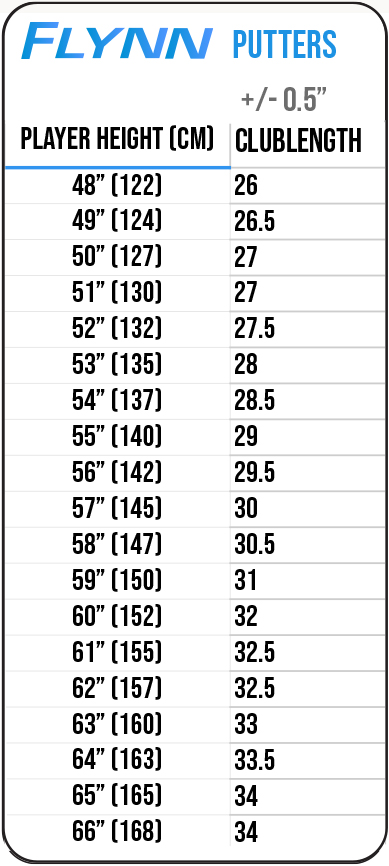 Junior Putter Length Chart
